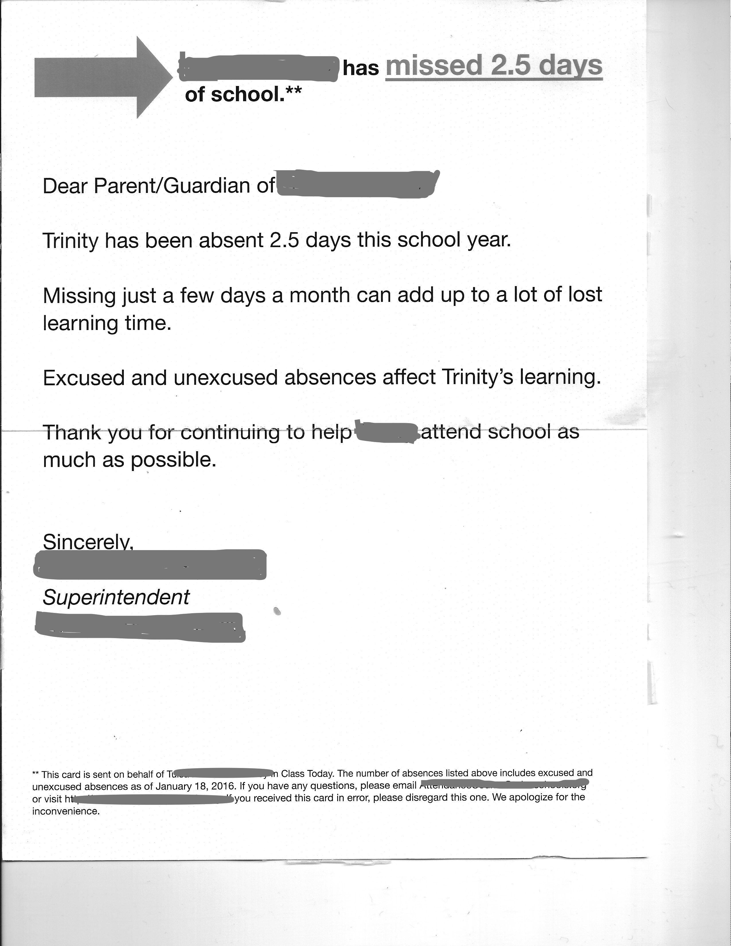 Trinity Attendance Letter